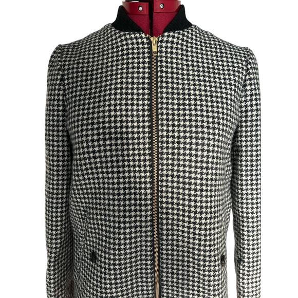 J.Crew Size XXS 100% Wool Classic Houndstooth Bomber Blazer Jacket Black White - Picture 6 of 8
